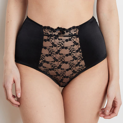Sophia black lace high waisted knickers front view