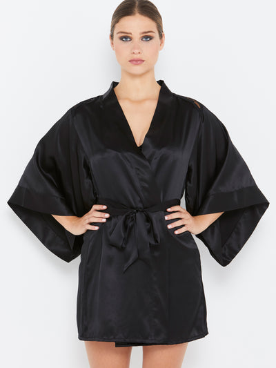 Sophia black silk robe front view