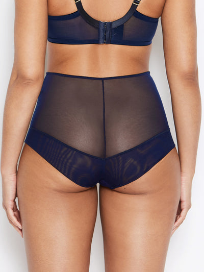 Nina navy blue mesh high waisted knickers - back view