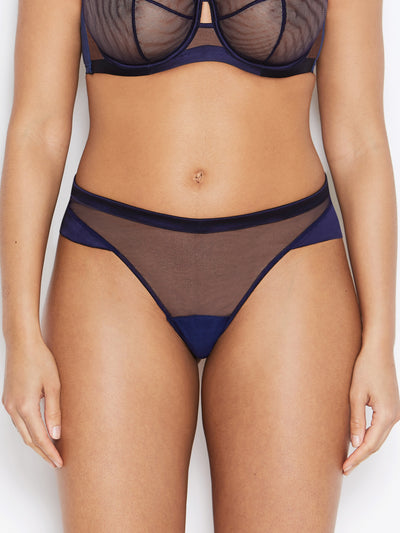 Nina navy blue mesh thong - front view