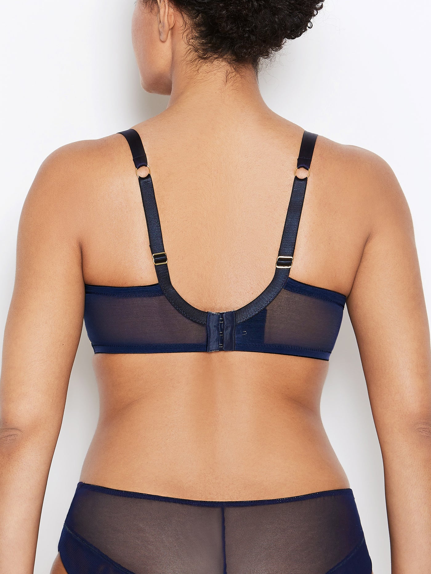 Nina navy blue non-padded mesh bra - back view