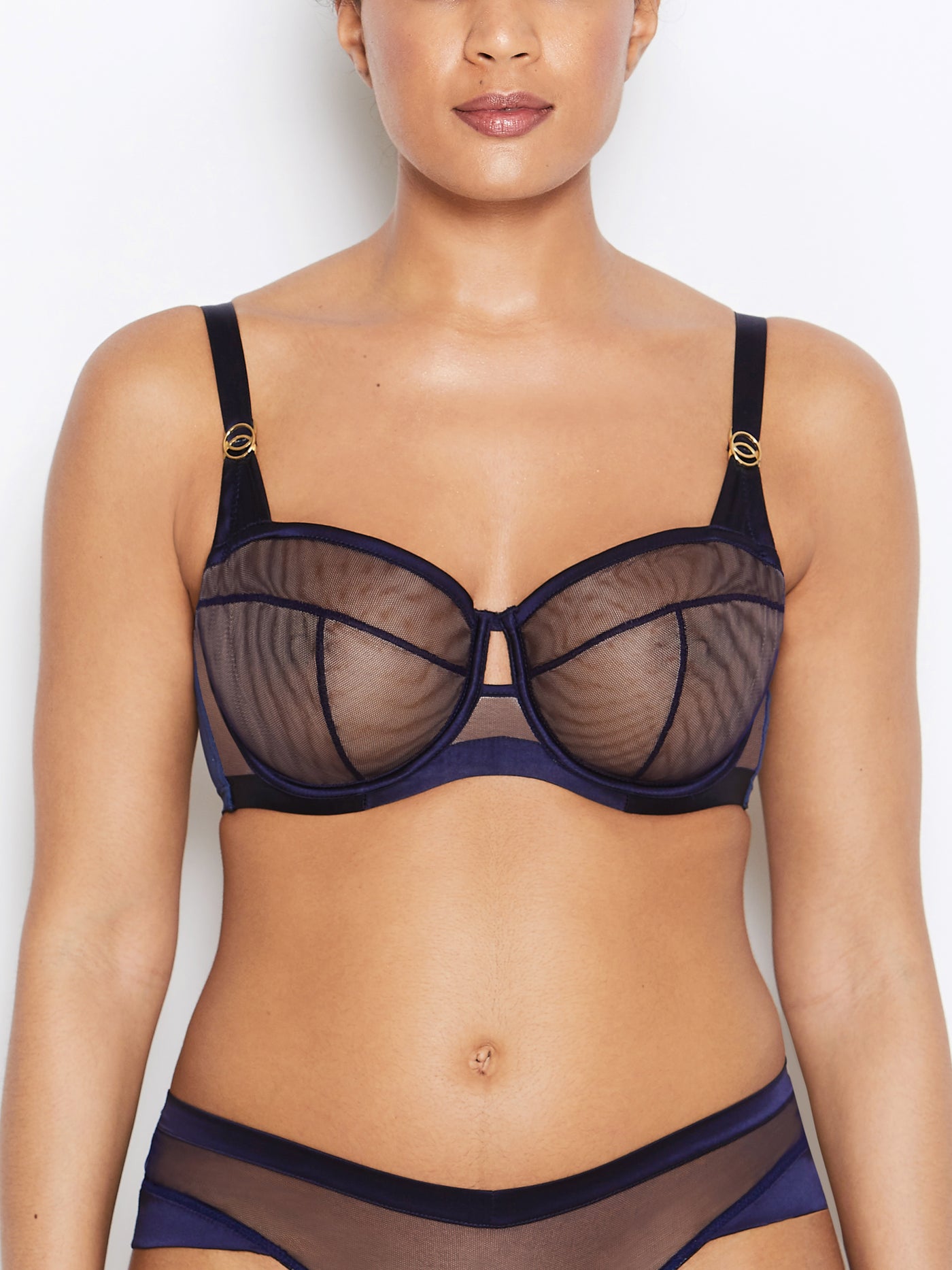 Nina navy blue non-padded mesh bra - front view