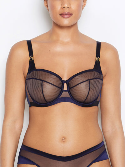 Nina navy blue non-padded mesh bra - front view