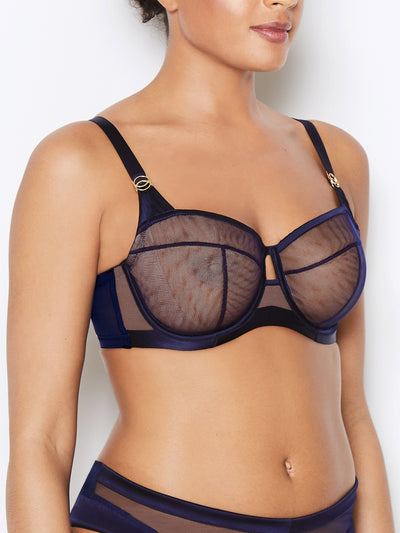 Nina navy blue non-padded mesh bra side view
