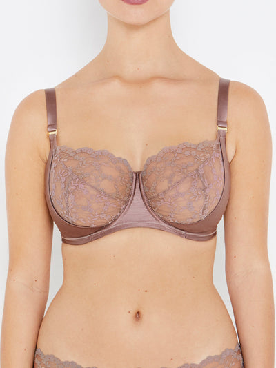 Sophia café lace balconette bra with silk quarter cups