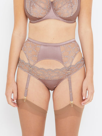 Sophia café lace high waist suspender belt