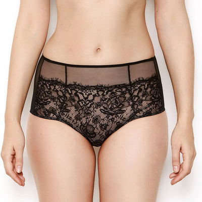 Abbie black lace high waisted knickers front view