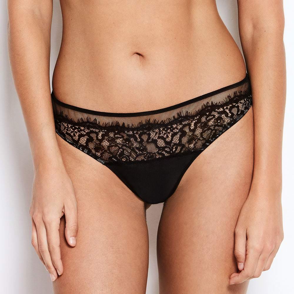 Abbie black eyelash lace knickers front view