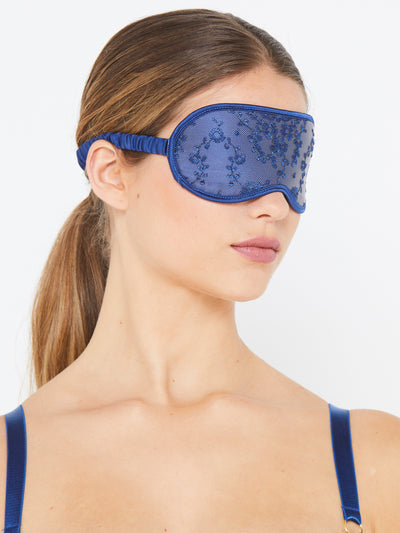 Abrielle blue embroidered silk eye mask - Katherine Hamilton
