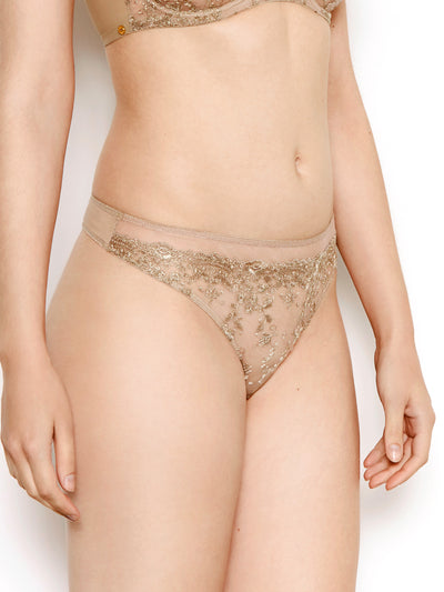 Abrielle gold embroidered thong