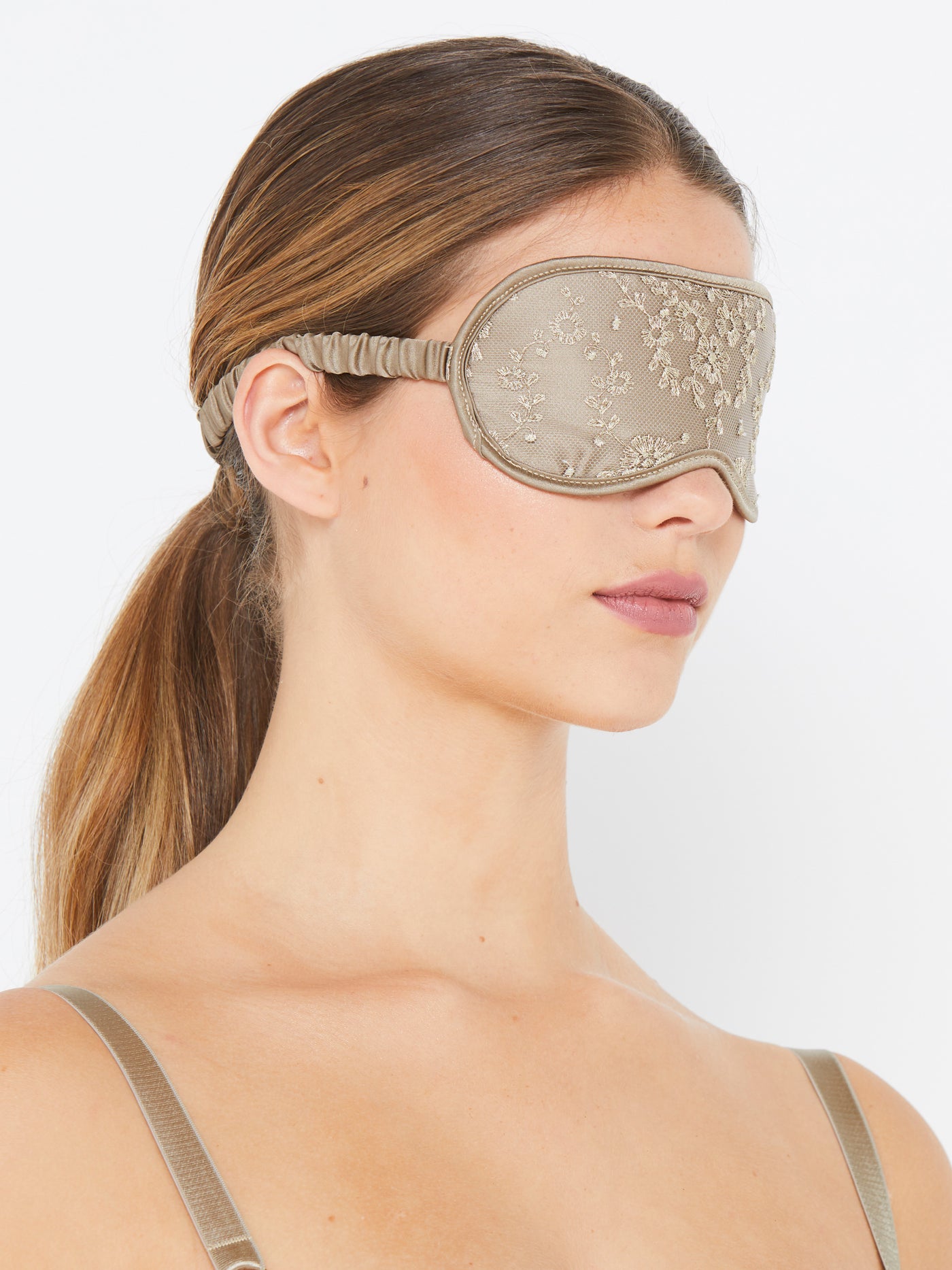 Abrielle gold embroidered silk eye mask