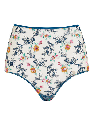 Evelyn cyan floral embroidered high waist knickers