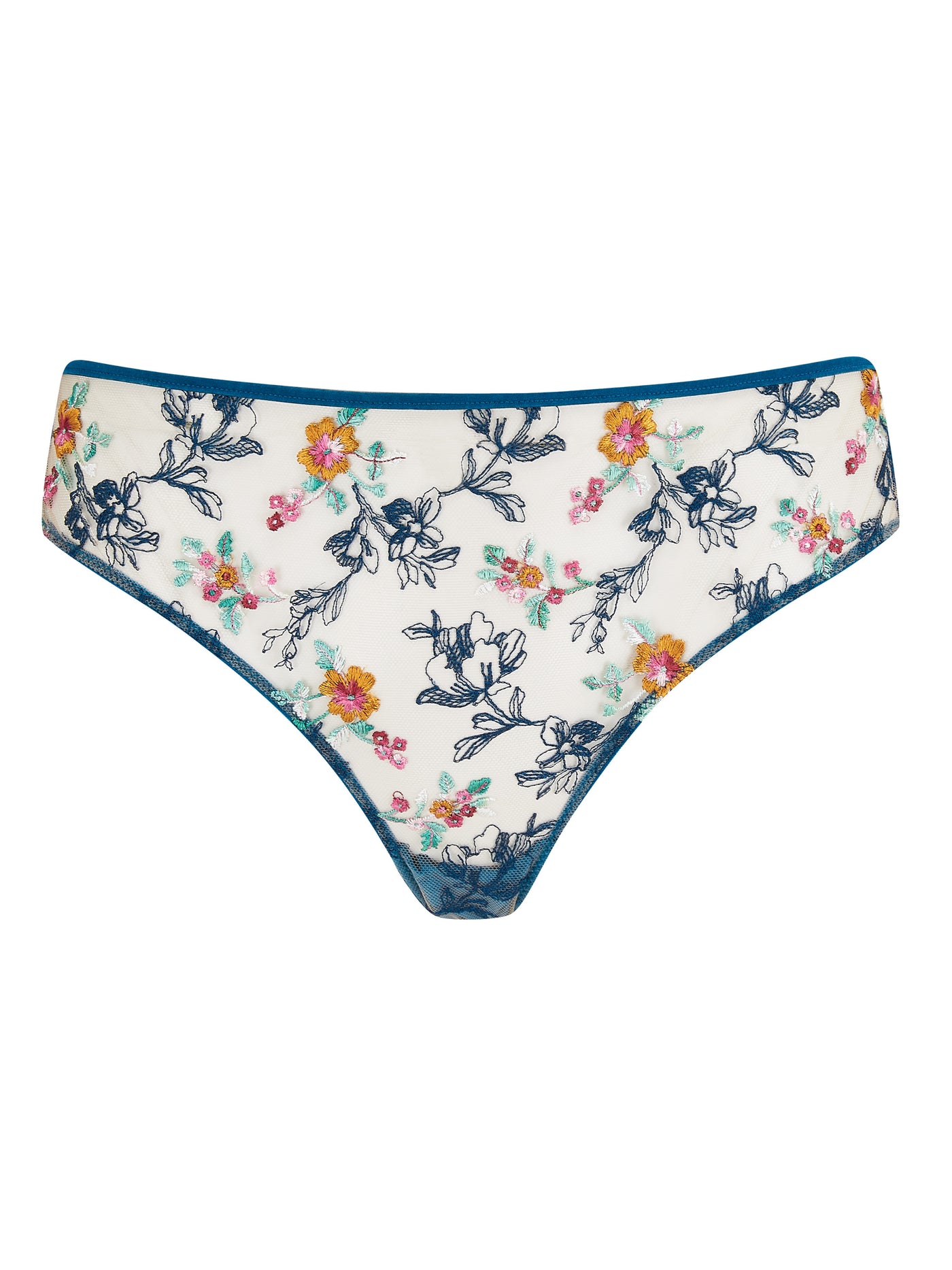 Evelyn Cyan Floral Embroidered High Waist Knickers - Katherine Hamilton