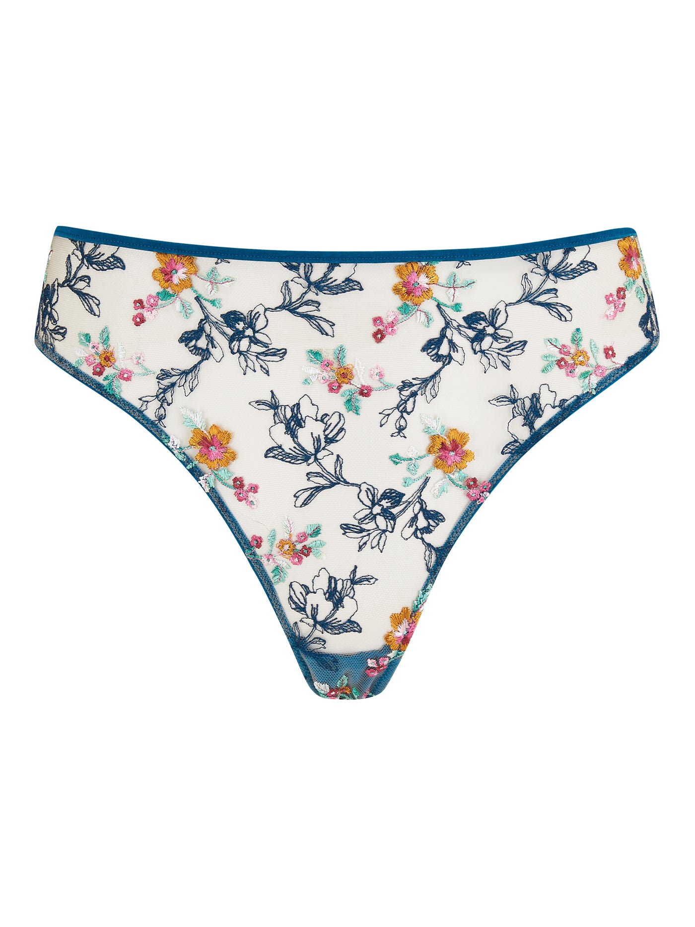 Evelyn cyan floral embroidered thong