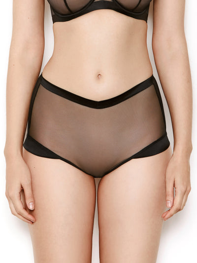 Nina black mesh high waisted knickers front view