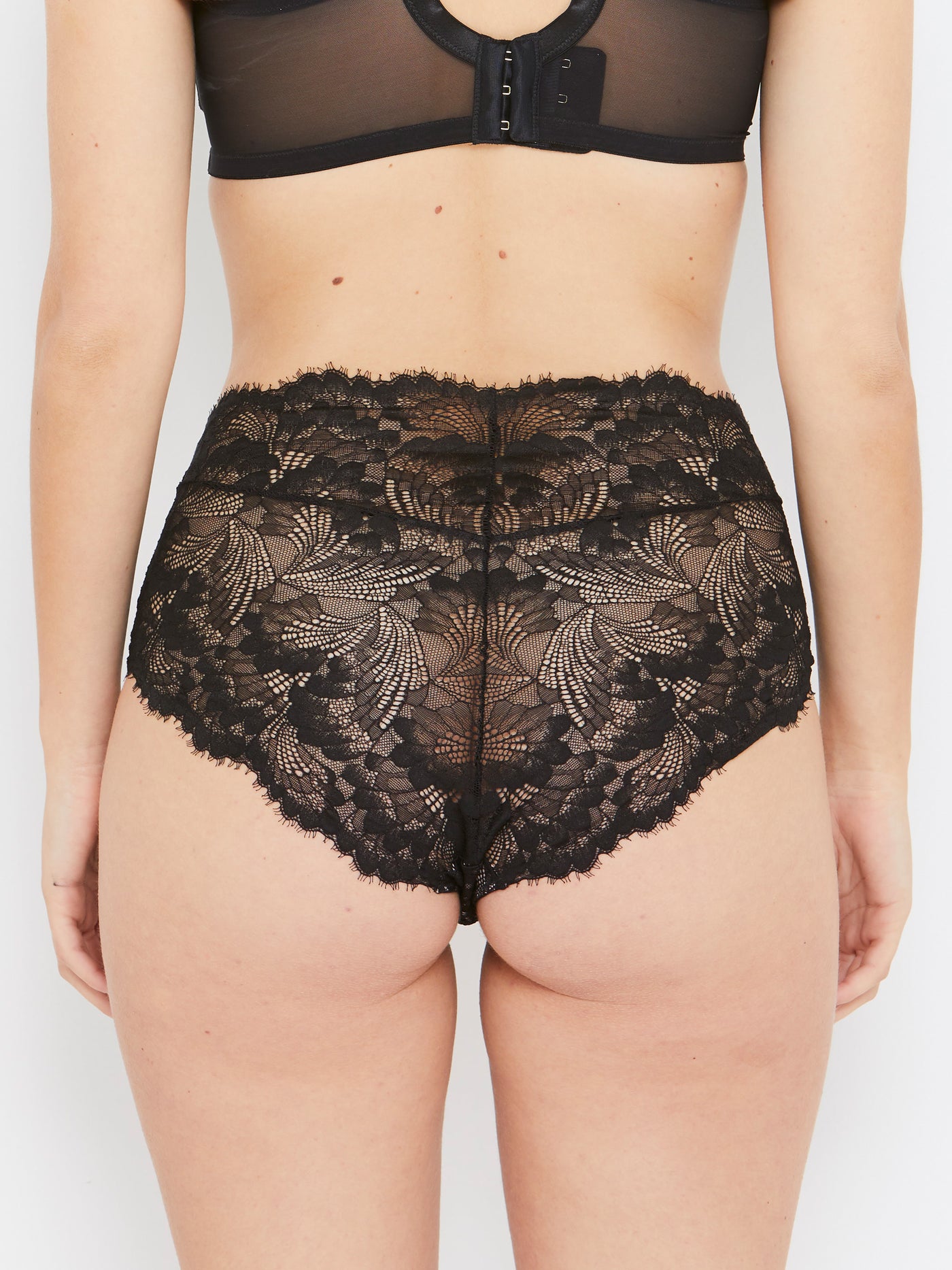 Olivia black stretch lace high waist knickers back view
