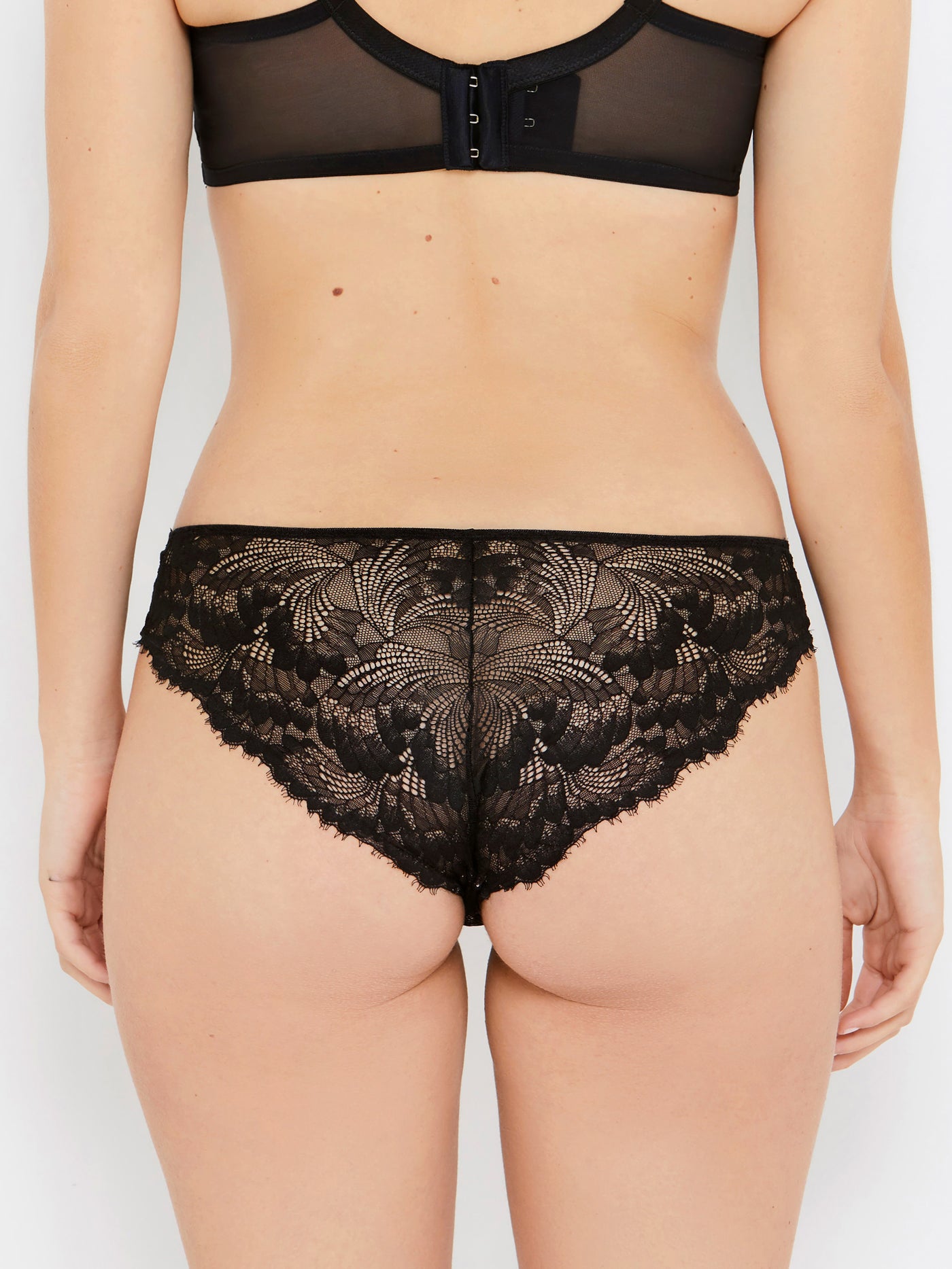 Olivia black stretch lace mid-rise knickers back view