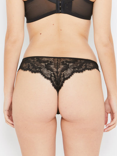 Olivia black stretch lace thong back view