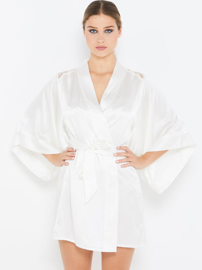Sophia ivory silk robe front view