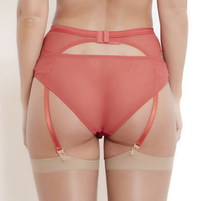 Sophia red lace high waist suspender belt back view